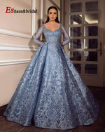 Load image into Gallery viewer, Elegant Dubai Muslim Evening Dress for Women 2026 Long Sleeves Aline V-Neck Lace Wedding Prom Formal Party Gowns Customized