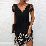 Load image into Gallery viewer, Elegant Dresses for Women V Neck Lace Sleeves Short Dress Women Spring Summer Sexy Ladies Short Sleeve Black Party Dress 2022