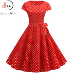 Load image into Gallery viewer, Women Summer Dresses Robe Vintage 1950s 60s Pin Up Big Swing Party Work Wear Rockabilly Dress White Polka Dot Vestidos