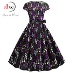 Load image into Gallery viewer, Women Summer Music Note Print Dress 50s 60s Robe Retro Swing Casual Vintage Party Dresses Vestidos