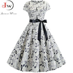 Load image into Gallery viewer, Women Summer Music Note Print Dress 50s 60s Robe Retro Swing Casual Vintage Party Dresses Vestidos