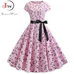 Load image into Gallery viewer, Women Summer Music Note Print Dress 50s 60s Robe Retro Swing Casual Vintage Party Dresses Vestidos