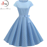 Load image into Gallery viewer, Women Summer Dresses Robe Vintage 1950s 60s Pin Up Big Swing Party Work Wear Rockabilly Dress White Polka Dot Vestidos