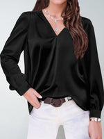 Load image into Gallery viewer, 2026 Amazon Hot-Selling Women's Clothing Satin Pleated Long-Sleeve Top V-Neck Casual Loose Satin Commuter Shirt