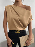 Load image into Gallery viewer, 2026 Spring Solid Color Satin Imitation Silk Irregular Off-Shoulder One-Neck Pullover Sleeveless Shirt for Women European and American Fashion