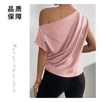 Load image into Gallery viewer, 2026 Spring Solid Color Satin Imitation Silk Irregular Off-Shoulder One-Neck Pullover Sleeveless Shirt for Women European and American Fashion