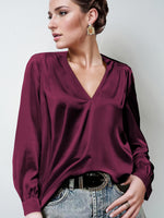 Load image into Gallery viewer, 2026 Amazon Hot-Selling Women's Clothing Satin Pleated Long-Sleeve Top V-Neck Casual Loose Satin Commuter Shirt