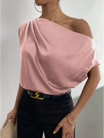 Load image into Gallery viewer, 2026 Spring Solid Color Satin Imitation Silk Irregular Off-Shoulder One-Neck Pullover Sleeveless Shirt for Women European and American Fashion