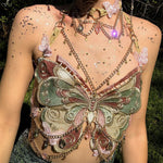 Load image into Gallery viewer, ins European and American cross-border fashion embroidered butterfly stitching metal crystal ornaments ultra-short sling