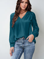 Load image into Gallery viewer, 2026 Amazon Hot-Selling Women's Clothing Satin Pleated Long-Sleeve Top V-Neck Casual Loose Satin Commuter Shirt