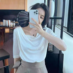 Load image into Gallery viewer, 2024 Summer New Fashion Elegant All-match Slim Shoulder Half-sleeve T-shirt Draped Double Split Umbrella Skirt Two-piece Set