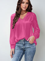 Load image into Gallery viewer, 2026 Amazon Hot-Selling Women's Clothing Satin Pleated Long-Sleeve Top V-Neck Casual Loose Satin Commuter Shirt
