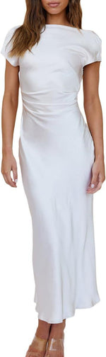 Load image into Gallery viewer, European and American Cross-Border Women's Clothing New Solid Color High-End Satin Slim One-Shoulder Sexy Backless Fishtail Dress