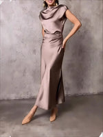 Load image into Gallery viewer, European and American Cross-Border Women's Clothing New Solid Color High-End Satin Slim One-Shoulder Sexy Backless Fishtail Dress