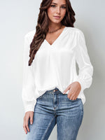 Load image into Gallery viewer, 2026 Amazon Hot-Selling Women's Clothing Satin Pleated Long-Sleeve Top V-Neck Casual Loose Satin Commuter Shirt