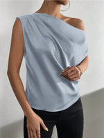 Load image into Gallery viewer, 2026 Spring Solid Color Satin Imitation Silk Irregular Off-Shoulder One-Neck Pullover Sleeveless Shirt for Women European and American Fashion