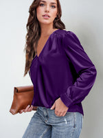 Load image into Gallery viewer, 2026 Amazon Hot-Selling Women's Clothing Satin Pleated Long-Sleeve Top V-Neck Casual Loose Satin Commuter Shirt