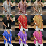 Load image into Gallery viewer, 2026 New European and American Amazon Short-Sleeved Urban Casual Color Loose-Fitting Pullover Sequined V-Neck T-Shirt Tops for Women