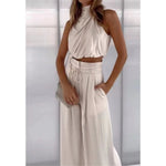 Load image into Gallery viewer, Women's 2-Piece Suit 2023 Summer Fashion Casual Sleeveless Boat Neck Crop Top Wide-Leg Pants