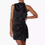 Load image into Gallery viewer, Spring 2024 Women's Short Formal Satin Dress Summer Sleeveless Collar Lace Up Waist Cocktail Party