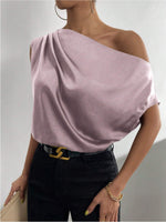 Load image into Gallery viewer, 2026 Spring Solid Color Satin Imitation Silk Irregular Off-Shoulder One-Neck Pullover Sleeveless Shirt for Women European and American Fashion