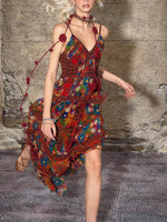 Load image into Gallery viewer, TheNeverMo Fireworks Burning Spring French Retro V-neck Strap Floral Long Dress for Holiday dress Summer