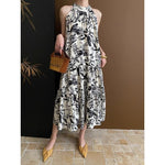 Load image into Gallery viewer, French Ink Print Sling dress Summer 2024 New Elegant Cool Beach Seaside Holiday Midi Dress