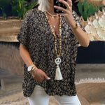 Load image into Gallery viewer, 2026 New European and American Amazon Short-Sleeved Urban Casual Color Loose-Fitting Pullover Sequined V-Neck T-Shirt Tops for Women