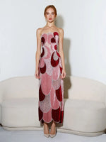 Load image into Gallery viewer, Dresses For Woman Cocktail Dress Pink Burgundy Strapless Abstract Floral Beaded Velvet Midi Gown Vestidos De Fiesta Elegantes