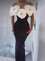 Load image into Gallery viewer, Women Banade Dresses Sexy Big Flowers Off the Shoulder Long Dress Celebrate Evening Party Dress Birthday Party Wedding Outfit