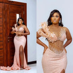 Load image into Gallery viewer, Exquisite Evening Dresses For Women Sheer Neck Sleeveless Gown Sequins Appliques Split Side Sweep Train Party Dress Customized