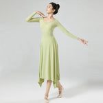 Load image into Gallery viewer, Women Modern Dance Long Dress Solid Ice Silk Practice Clothes Big U Collar Irregular Split Hemline Folk Dancer Worship Costume