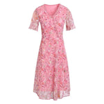 Load image into Gallery viewer, Women Summer Casual Dress Ladies Middle-aged Print Short Sleeve Pleated Dresses Female Vintage V-neck Vestidos