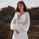 Load image into Gallery viewer, Elegant Women Wedding Dresses Deep-V A-Line Lace Bridal Gowns Backless Mopping Length Lace Printing Vestidos De Novia Customized