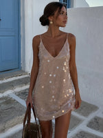 Load image into Gallery viewer, Women's Sexy Sequin Backless Short Dress High Waist Sleeveless Bodycon Mini Dresses 2026 Beach Vacation Party Club Outfits