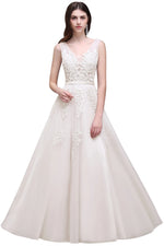Load image into Gallery viewer, Women Burgundy Evening Dress Lace Appliques Tulle V-Neck Sexy Backless Prom Dresses A-Line Floor-Length Sleeveless Party Vestido