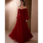 Load image into Gallery viewer, Dresses For Woman Elegant vestidos Solid Color Slim Robe Evening Dress Sexy One Line Neck Simple Style Long Sleeves Simple Style