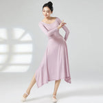 Load image into Gallery viewer, Women Modern Dance Long Dress Solid Ice Silk Practice Clothes Big U Collar Irregular Split Hemline Folk Dancer Worship Costume