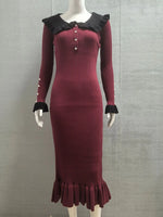 Load image into Gallery viewer, Dresses 2025 Woman Ruffled Dress Knitted Bodycon simple Style Solid Color Temperament Elegant Commuting All-match Casual Trendy