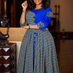 Load image into Gallery viewer, Elegant Dresses for Women 2025 Fall Fashion African 3/4 Sleeve Party Birthday New Robe Chic 3D Flower Plaid Evening A-Line Dress