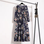 Load image into Gallery viewer, Women Long Dresses Spring Summer Casual Full Sleeve Floral geometry Printed O neck Woman Bohe Beach Party Dress Mujer Vestidos