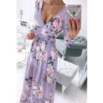 Load image into Gallery viewer, Women's Dress Summer Autumn Chiffon Slim Printed Pleated Stitching Dress Women Long Sleeve V-neck High Waist Slit Bohemian Dress