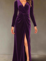 Load image into Gallery viewer, Velvet Dress for Women 2025 Autumn Winter New V-neck Slim Twist High Waist Evening Dress Sexy Solid Color Pleated A-line Dresses