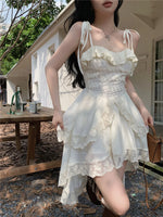 Load image into Gallery viewer, White Dresses For Women Fashion Sexy Sling Roe Femme 2025 Vestidos De Mujer Patchwork Lace Ruffles Irregular Sweet Dress