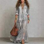 Load image into Gallery viewer, Denim Dress Women Dresses A Line Turn Down Collar Full Sleeve Ruffled Vintage Elegant Mesh Splice Work Causl Y2k Streetwear 2026