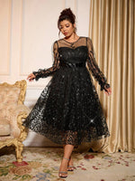 Load image into Gallery viewer, Sophisticated Dinner Dress with Sheer Sleeves and Sparkling Details for Galas