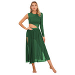 Load image into Gallery viewer, Womens Modern Lyrical Contemporary Dance Costume Cutout Round Neck Dress Side Split Sheer Mesh Dresses Performance Outfits