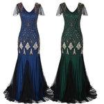 Load image into Gallery viewer, Women's Fashion 1920s Flapper Dress Vintage Great Gatsby Long Evening Prom Sequin Party Dress Women Mesh Costume