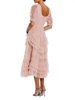 Load image into Gallery viewer, Women Evening Dress Elegant Round Neck Half Sleeve Pleated Formal Gowns Party Mesh Dresses Prom Formal Evening Gowns Celebration