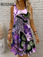 Load image into Gallery viewer, Dresses For Women 2025 Women Vacation Beach Summer Vest Butterfly Flowers Loose Dress Sundress Casual 3D Print Sleeveless Dress